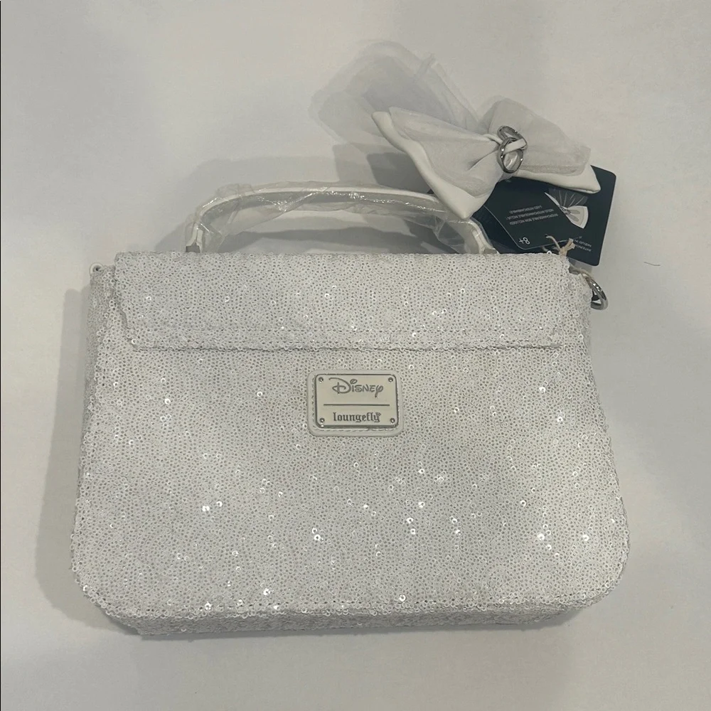 Disney Lounge fly White Sequin I do Wedding Bow Handbag New w tags